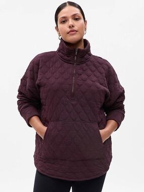 GAP Jacquard Quilted Half-Zip Pullover Sweatshirt - Plum/Brown